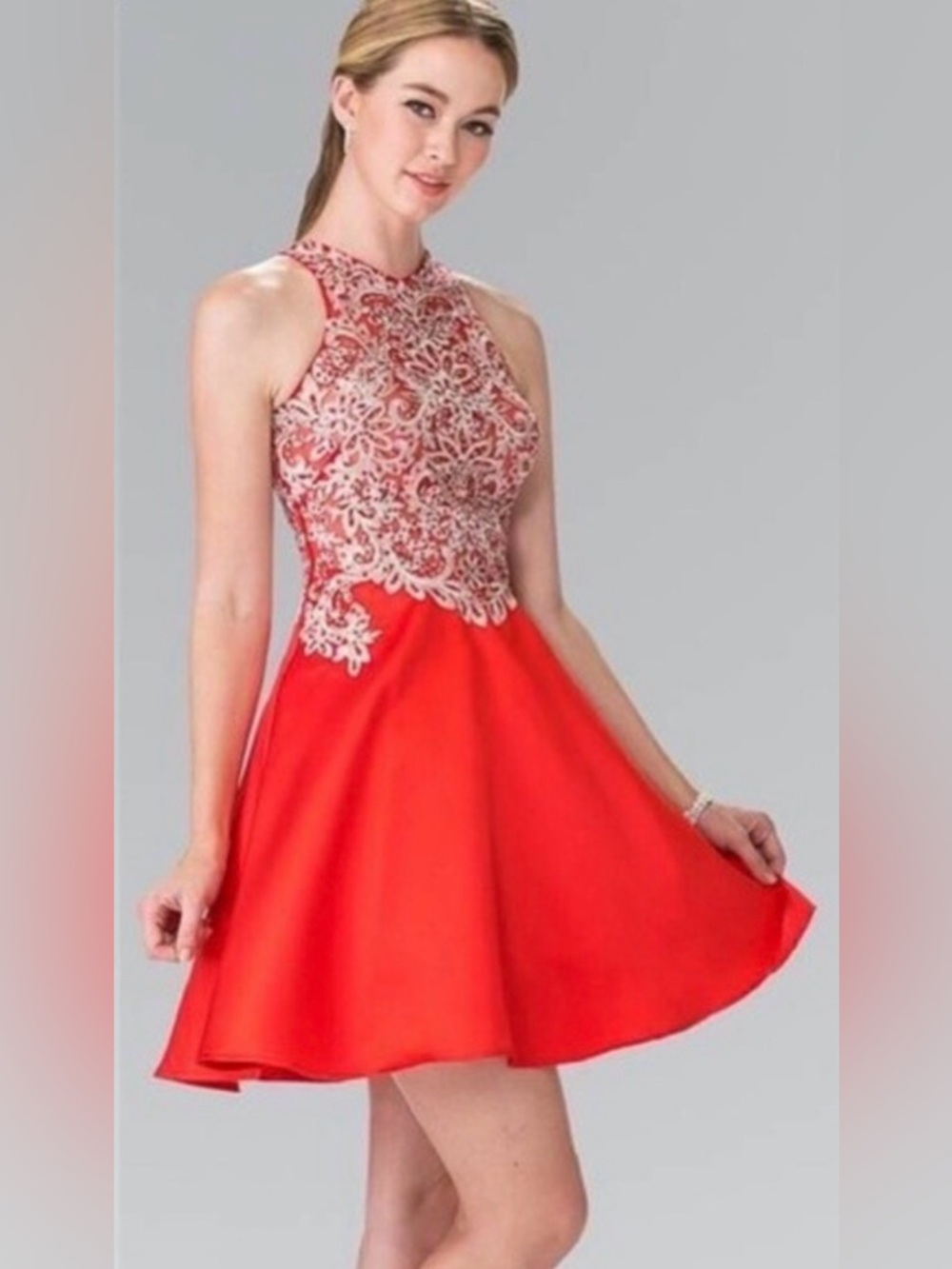 NWT GLS Apparel Elizabeth A-Line Short Jewel Neck Sleeveless Satin Red Dress XL